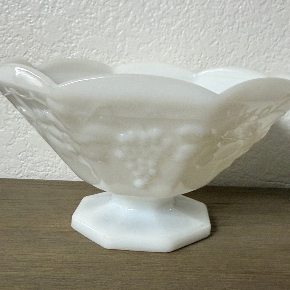 Vintage Milk Glass Grape Pedestal Bowl